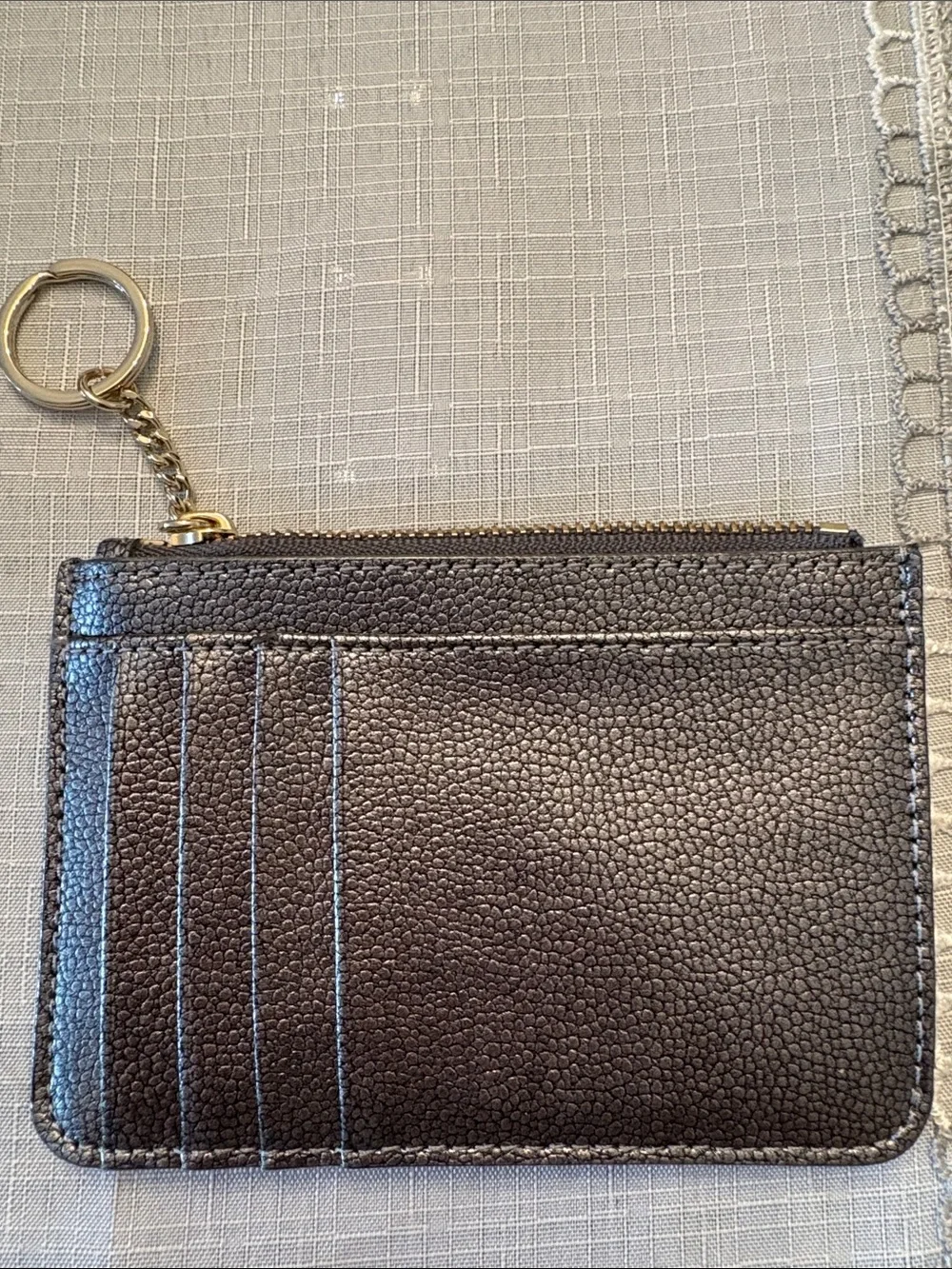 kate spade Glitter Zip Card Case Keyring - Black and Gold Sparkle